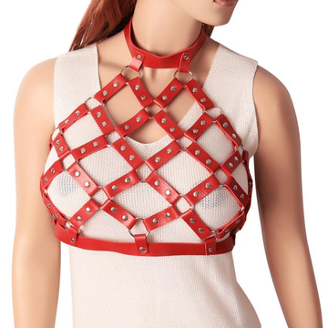 Cupless Women PU Leather Body Harness / Hollow Out Bondage Garter Belt / Fetish Halloween Outfits - EVE's SECRETS